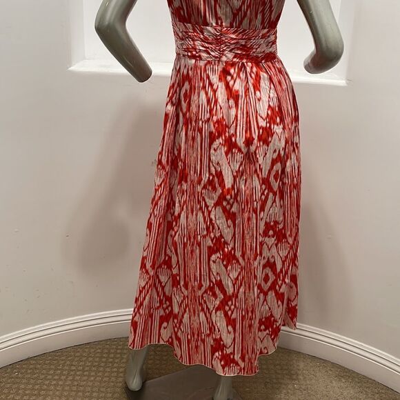 Ellen Tracy Sleeveless  Printed Maxi Dress Orange White Size 4 - Picture 10 of 13